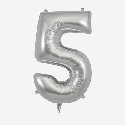 Silberner Zahlenballon: Zahl 5