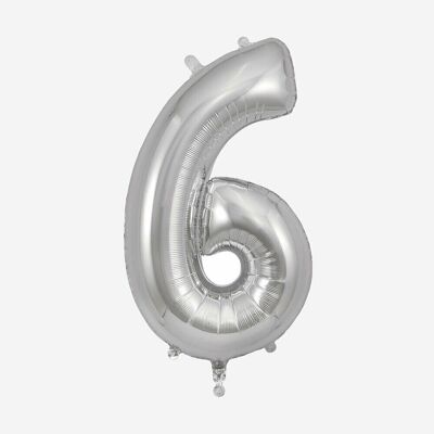 Silver number balloon: number 6