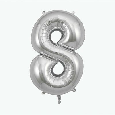 Silberner Zahlenballon: Nummer 8