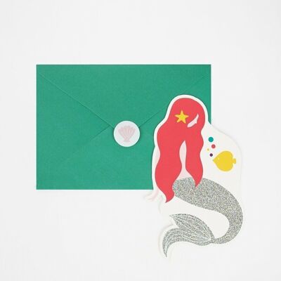 8 Einladungskarten: Meerjungfrau