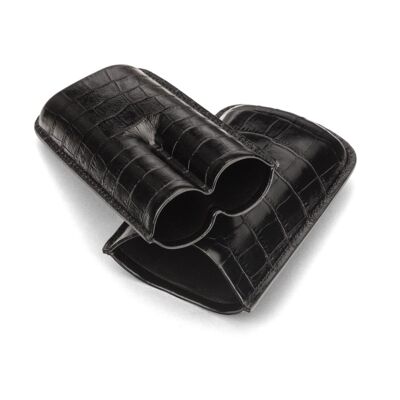 Double Leather Cigar Case - Black Croc - Black croc