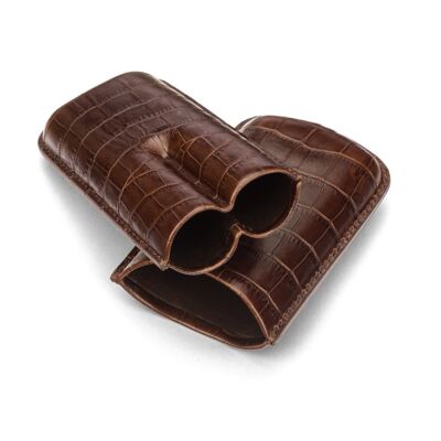 Double Leather Cigar Case - Brown Croc - Brown croc