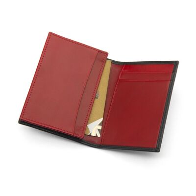 Expandable Leather Business Card Case - Black With Red - Black with red - Helvetica/silver