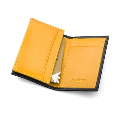 Expandable Leather Business Card Case - Black With Yellow - Black with yellow - Helvetica/silver