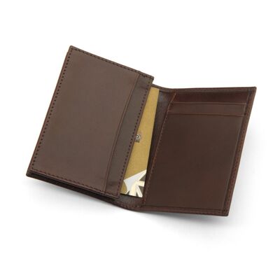 Expandable Leather Business Card Case - Brown - Brown - Helvetica/gold