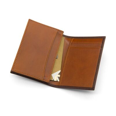 Expandable Leather Business Card Case - Brown With Tan - Brown with tan - Helvetica/silver