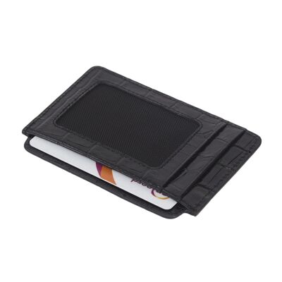 Flat Credit Card Case With ID Window - Black Croc - Black croc - Helvetica/silver