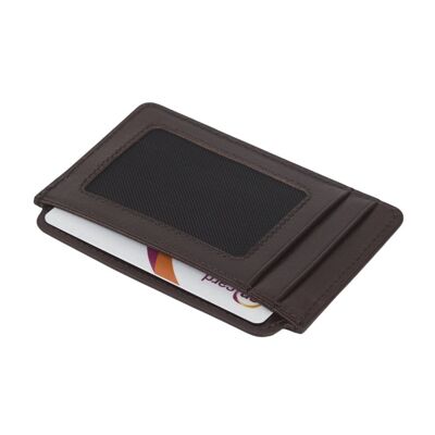 Flat Credit Card Case With ID Window - Brown - Brown - Helvetica/silver