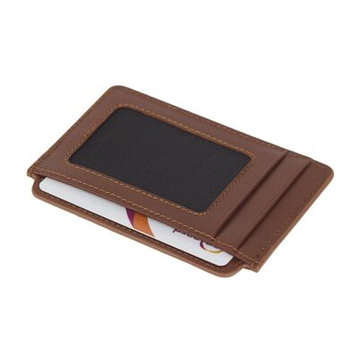 Flat Credit Card Case With ID Window - Dark Tan - Dark tan - Helvetica/silver