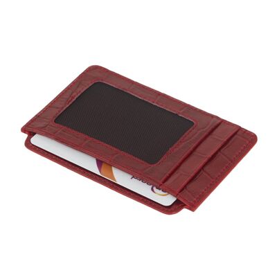 Flat Credit Card Case With ID Window - Red Croc - Red croc - Helvetica/silver