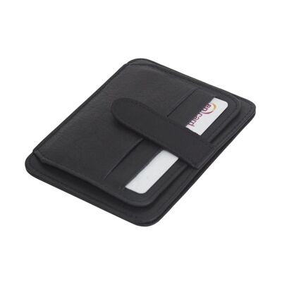 Flat Credit Card Holder With ID Window, 6CC - Black - Black - Helvetica/silver
