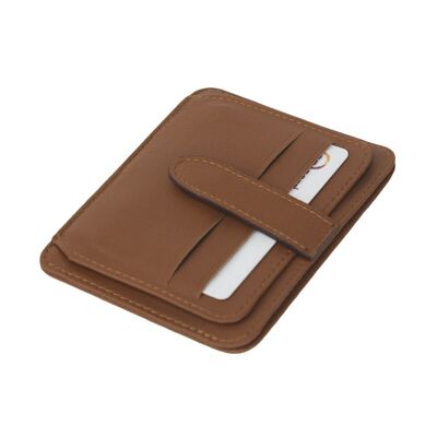 Flat Credit Card Holder With ID Window, 6CC - Havana Tan - Havana tan - Helvetica/gold