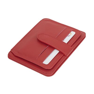 Flat Credit Card Holder With ID Window, 6CC - Red - Red - Helvetica/silver