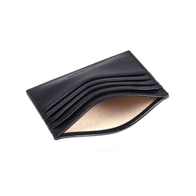 Flat Leather 8 Credit Card Wallet - Black - Black - Helvetica/silver
