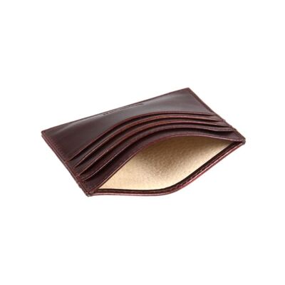 Flat Leather 8 Credit Card Wallet - Brown - Brown - Helvetica/gold