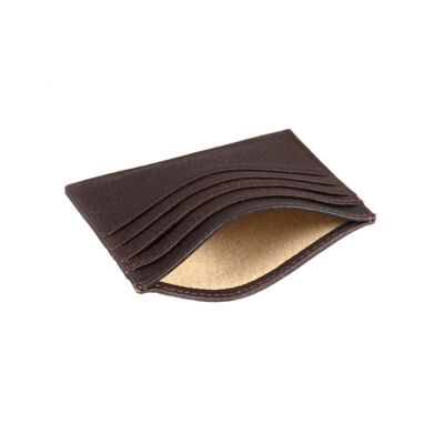 Flat Leather 8 Credit Card Wallet - Brown Full Grain - Brown full grain - Helvetica/silver