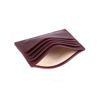 Flat Leather 8 Credit Card Wallet - Burgundy - Burgundy - Helvetica/silver