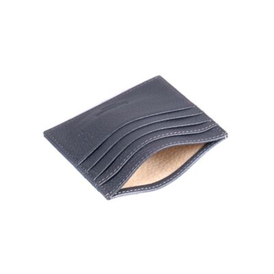 Flat Leather 8 Credit Card Wallet - Dark Grey Full Grain - Dark grey full grain - Helvetica/gold