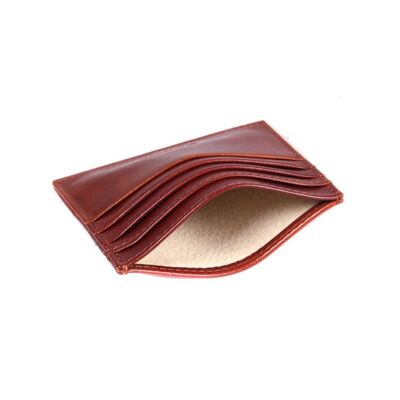 Flat Leather 8 Credit Card Wallet - Dark Tan - Dark tan - Helvetica/silver
