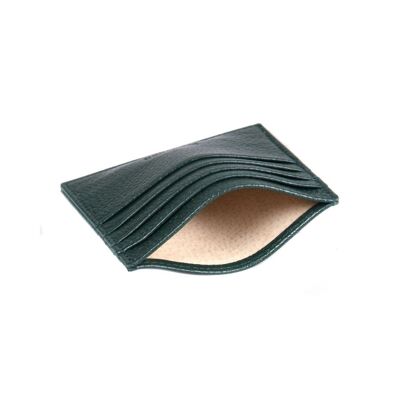 Flat Leather 8 Credit Card Wallet - Green Full Grain - Green full grain - Helvetica/gold
