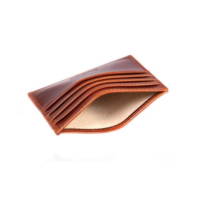 Flat Leather 8 Credit Card Wallet - Havana Tan - Havana tan - Helvetica/silver