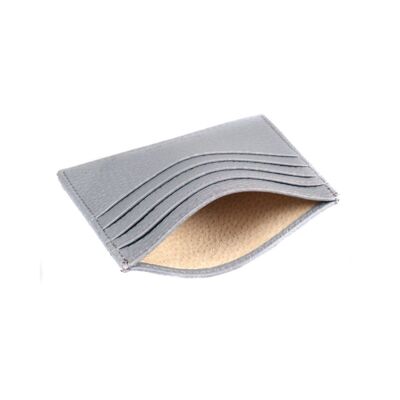 Flat Leather 8 Credit Card Wallet - Light Grey Full Grain - Light grey full grain - Helvetica/ blind