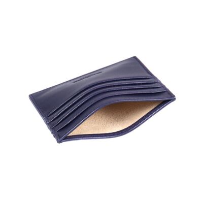 Flat Leather 8 Credit Card Wallet - Navy - Navy - Helvetica/silver