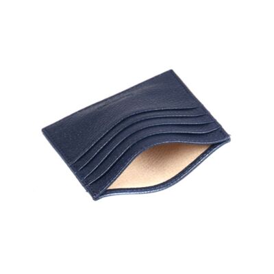 Flat Leather 8 Credit Card Wallet - Navy Full Grain - Navy full grain - Helvetica/silver
