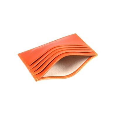 Flat Leather 8 Credit Card Wallet - Orange - Orange - Helvetica/gold