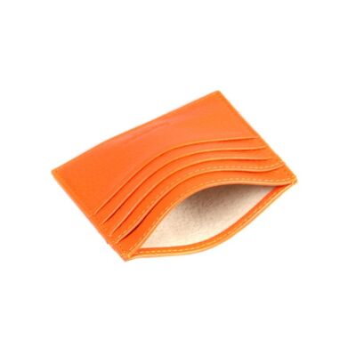 Flat Leather 8 Credit Card Wallet - Orange Full Grain - Orange full grain - Helvetica/gold