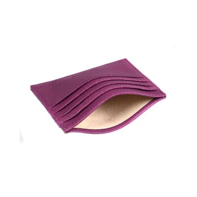 Flat Leather 8 Credit Card Wallet - Purple Full Grain - Purple full grain - Helvetica/gold
