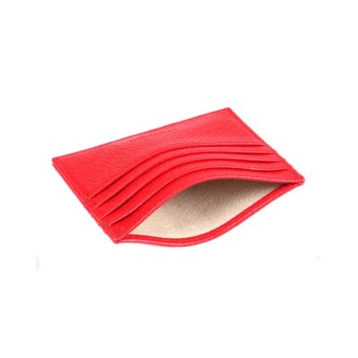 Flat Leather 8 Credit Card Wallet - Red Full Grain - Red full grain - Helvetica/ blind