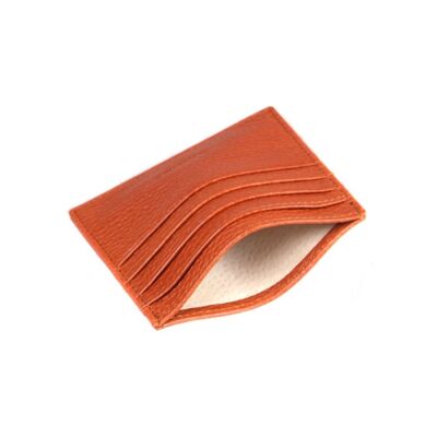 Flat Leather 8 Credit Card Wallet - Tan Full Grain - Tan full grain - Helvetica/gold
