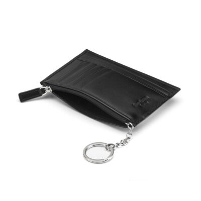 Flat Leather Credit Card Jotter With Zip - Black - Black - Helvetica/silver