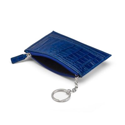 Flat Leather Credit Card Jotter With Zip - Cobalt Croc - Cobalt croc - Helvetica/silver