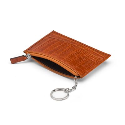 Flat Leather Credit Card Jotter With Zip - Orange Croc - Orange croc - Helvetica/silver