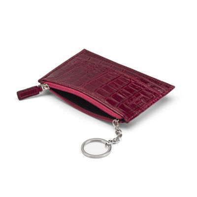 Flat Leather Credit Card Jotter With Zip - Pink Croc - Pink croc - Helvetica/silver