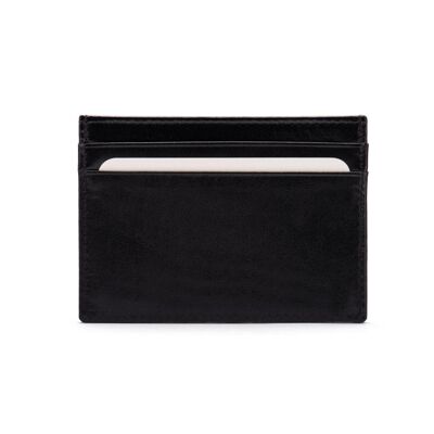 Flat Leather Credit Card Wallet 4 CC - Black - Black - Helvetica/silver
