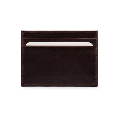 Flat Leather Credit Card Wallet 4 CC - Brown - Brown - Helvetica/gold