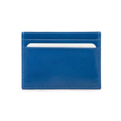 Flat Leather Credit Card Wallet 4 CC - Cobalt Blue - Cobalt blue - Helvetica/silver
