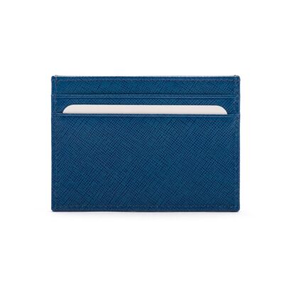 Flat Leather Credit Card Wallet 4 CC - Cobalt Saffiano - Cobalt - Helvetica/silver