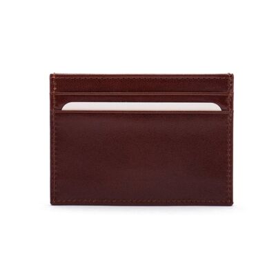 Flat Leather Credit Card Wallet 4 CC - Dark Tan - Dark tan - Helvetica/silver