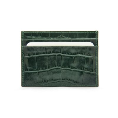Flat Leather Credit Card Wallet 4 CC - Green Croc - Green croc - Helvetica/silver