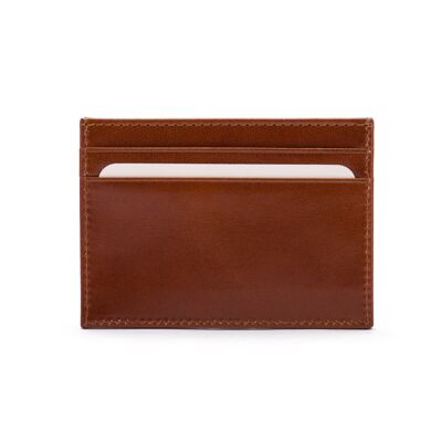 Flat Leather Credit Card Wallet 4 CC - Havana Tan - Havana tan - Helvetica/silver