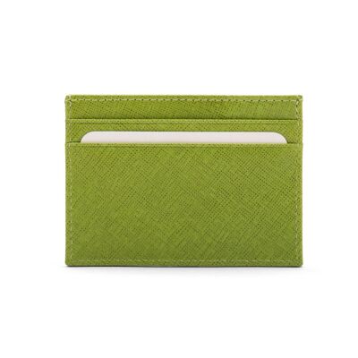 Flat Leather Credit Card Wallet 4 CC - Lime Green Saffiano - Lime green - Helvetica/gold