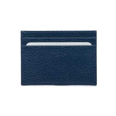 Flat Leather Credit Card Wallet 4 CC - Navy Blue - Navy blue - Helvetica/silver