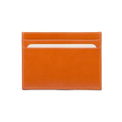 Flat Leather Credit Card Wallet 4 CC - Orange - Orange - Helvetica/silver
