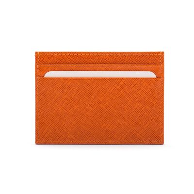 Flat Leather Credit Card Wallet 4 CC - Orange Saffiano - Orange saffiano - Helvetica/silver