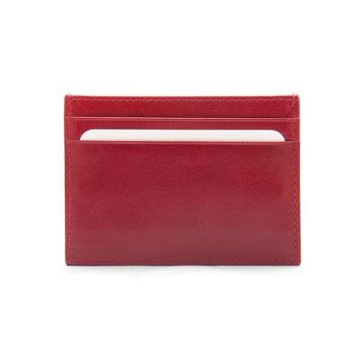 Flat Leather Credit Card Wallet 4 CC - Oxblood Red - Oxblood red - Helvetica/silver
