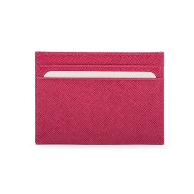Flat Leather Credit Card Wallet 4 CC - Pink Saffiano - Pink - Helvetica/silver